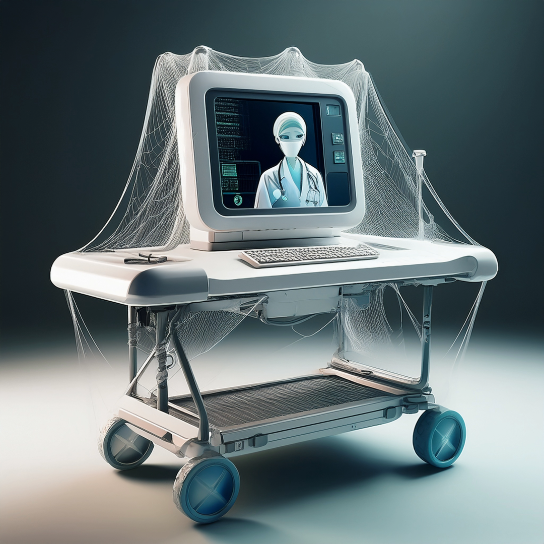 concept art of telemedicine cart covered in cobwebs from disuse